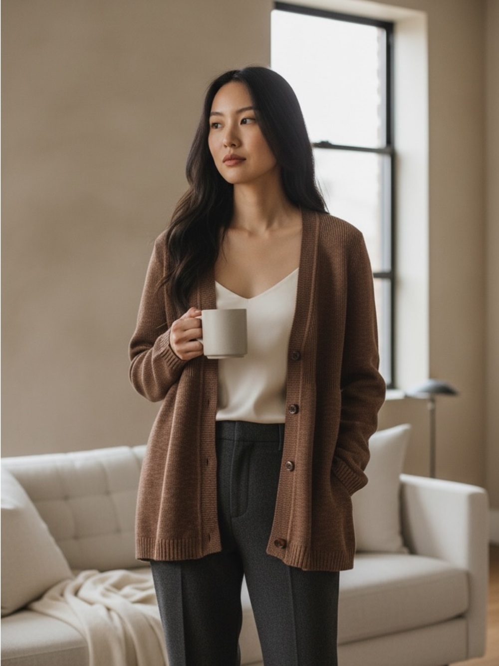 The Avenue Cozy Brown Lightweight Brown Knit Cardigan
